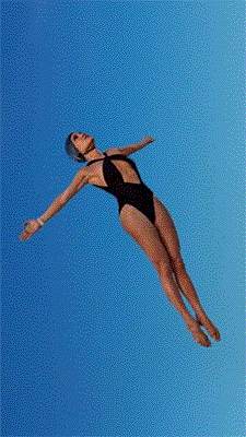 Meme of woman in diving gear, mid-dive, surrounded by what appears to be sky. Used as page decoration.